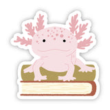 Cute Axolotl On Book Sticker