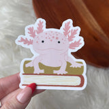 Cute Axolotl On Book Sticker