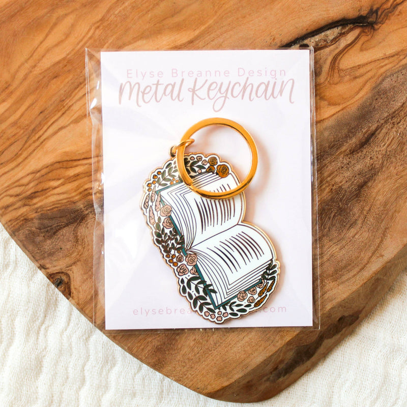 Floral Book Metal Keychain
