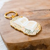 Floral Book Metal Keychain