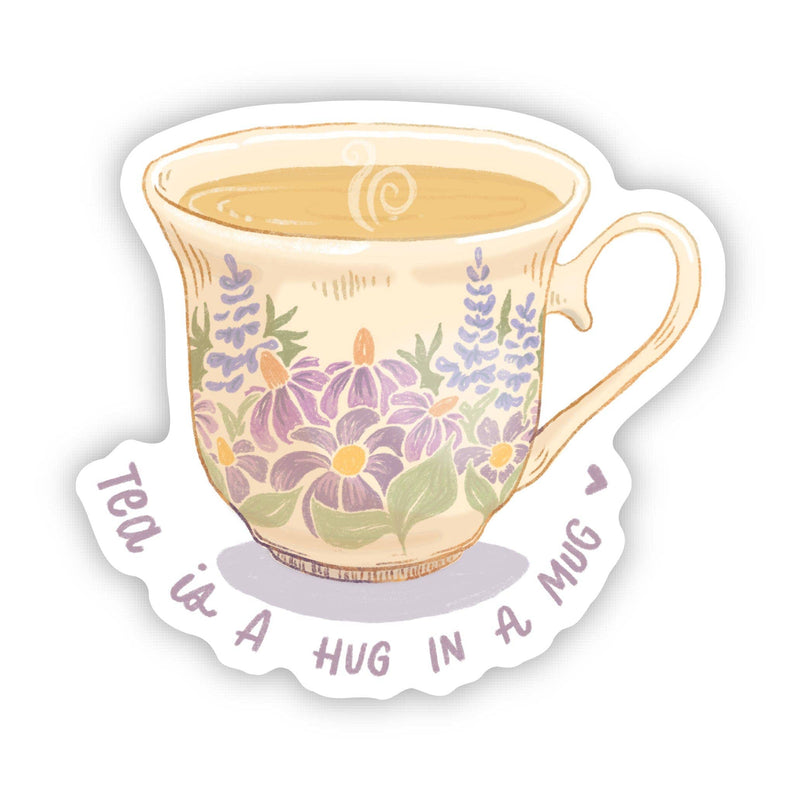 "Tea is a hug in a mug" Cute Floral Cup Sticker