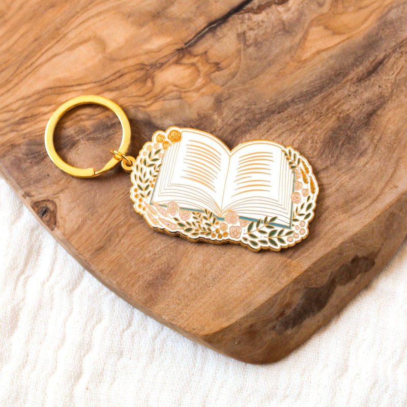 Floral Book Metal Keychain