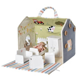 Fabric Doll House with Wooden Furniture