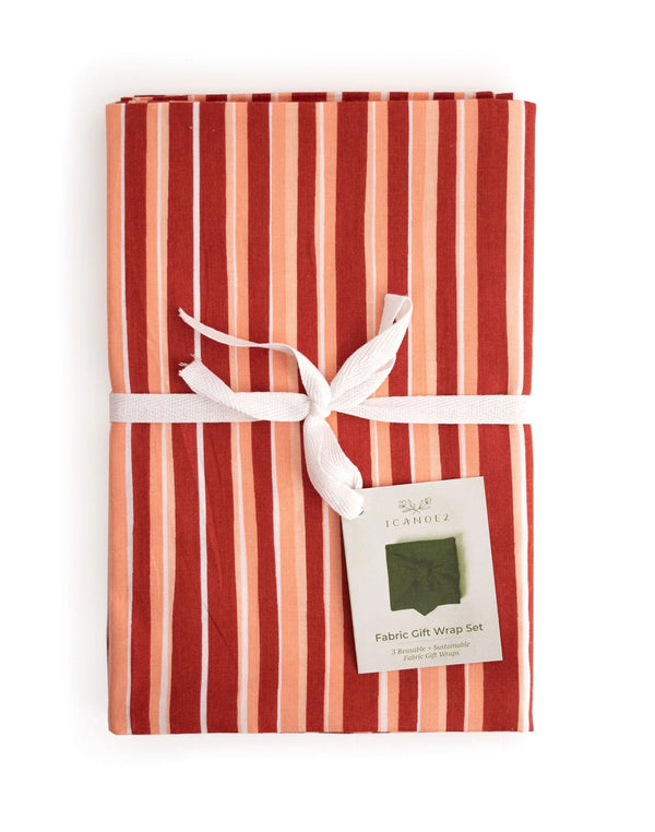 Red Stripe Fabric Gift Wrap Set